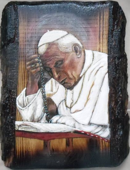 ikony i obrazy sakralne - Jan Paweł II-deska przypalana 21 x17 cm, tempery,szelak1.JPG