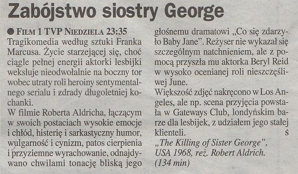 K - Killing of Sister George Zabójstwo siostry George 1968, re..., Hugh Paddick, Beryl Reid. Gazeta Telewizyjna 28 VI 1997.jpg