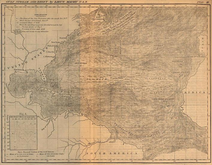 Stare mapy z roznych cześci świata.-.XIX.i.XX.wiek - gulf stream drift 1858.jpg